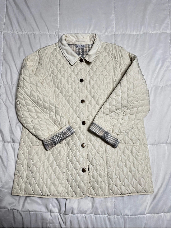 Joan Rivers Jackets & Blazers - Joan Rivers Quilted Barn Coat with Plaid Lining in Cream